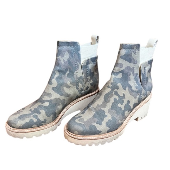 Dolce Vita Huey 7.5 Green Camouflage Chinky Heel Utility Boot Camo Y2K - Picture 1 of 9